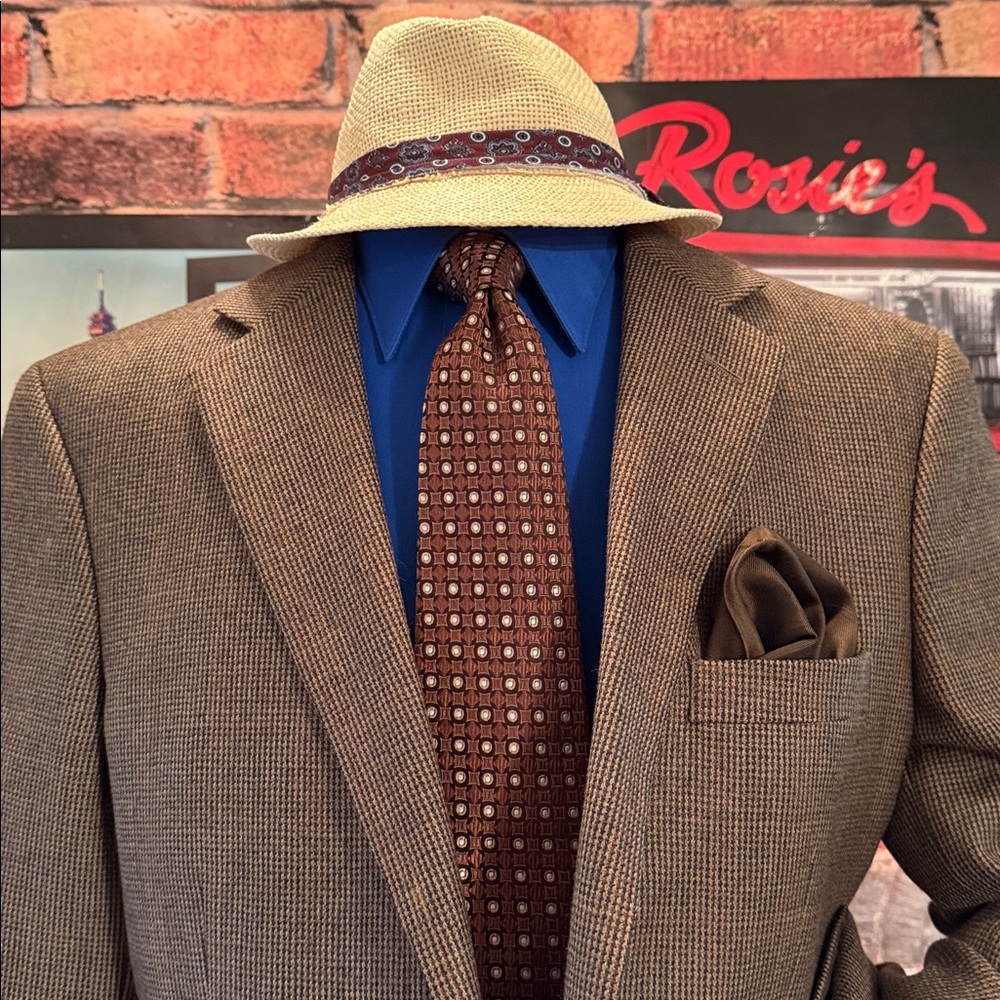 Stafford Brown Blazer with Blue Shirt and Brown Tie